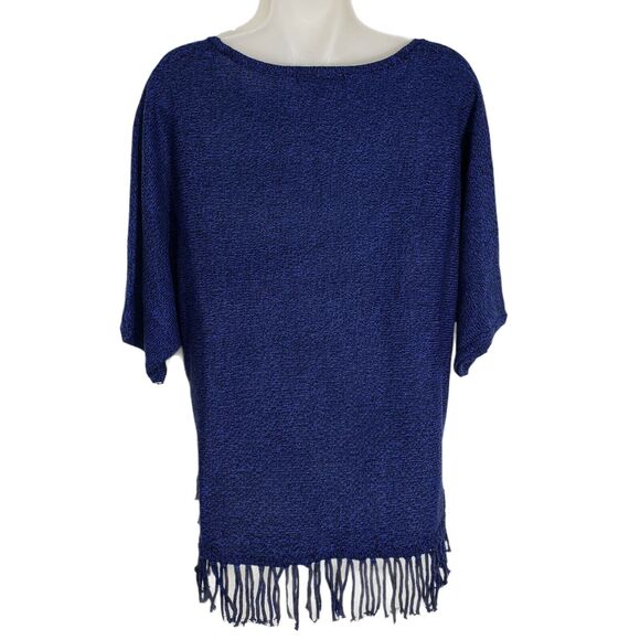 Relativity Womens Sweater Small Fringe Dolman Short Sleeve Blue Black Heathered - Picture 2 of 10